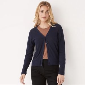 Frank & Oak linen blend navy ribbed cardigan